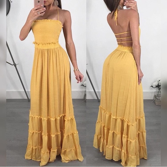 The Boutique Dresses & Skirts - Taupe/nude strappy back maxi dress